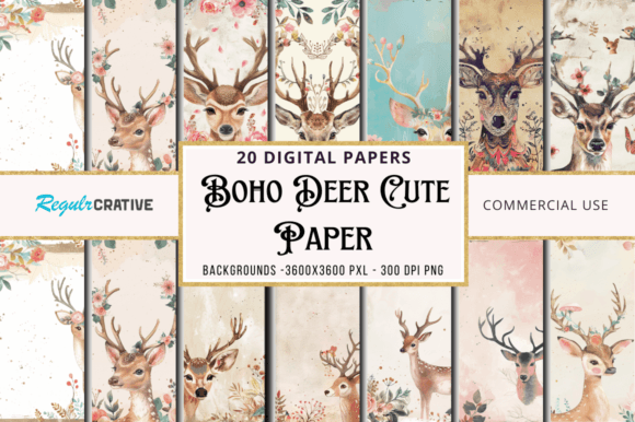 Download Boho Deer Cute Digital Paper Bundle - Premium Bundle