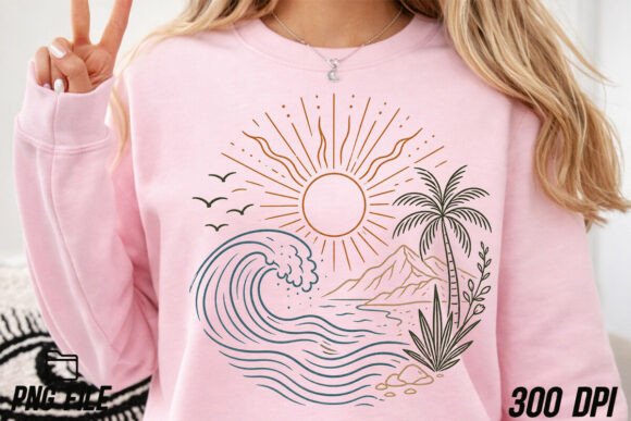 Download Boho Ocean Sun Tee, Nature Graphic Shirt - Shirt Collection