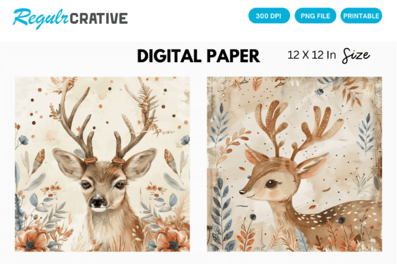 Download Vintage Boho Deer Cute PNG Digital Paper - Premium Bundle